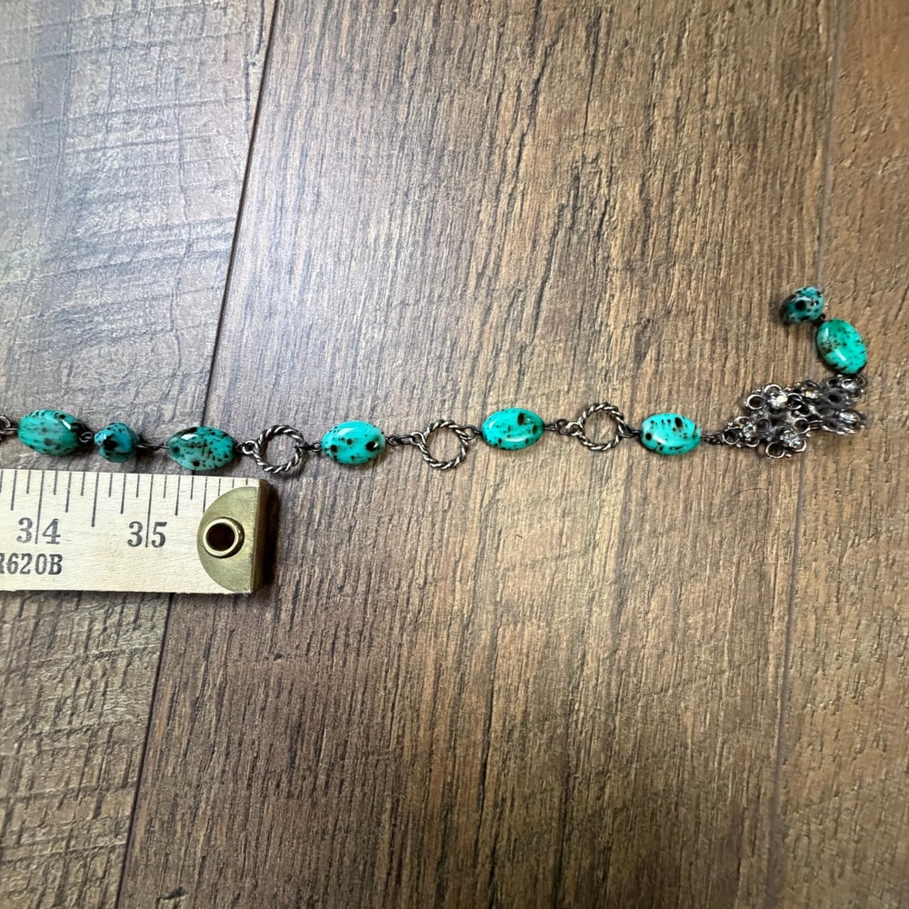 Turquoise Stone Black Leather Chain Belt Rhinestone Drop Size M/L - Picture 9 of 15